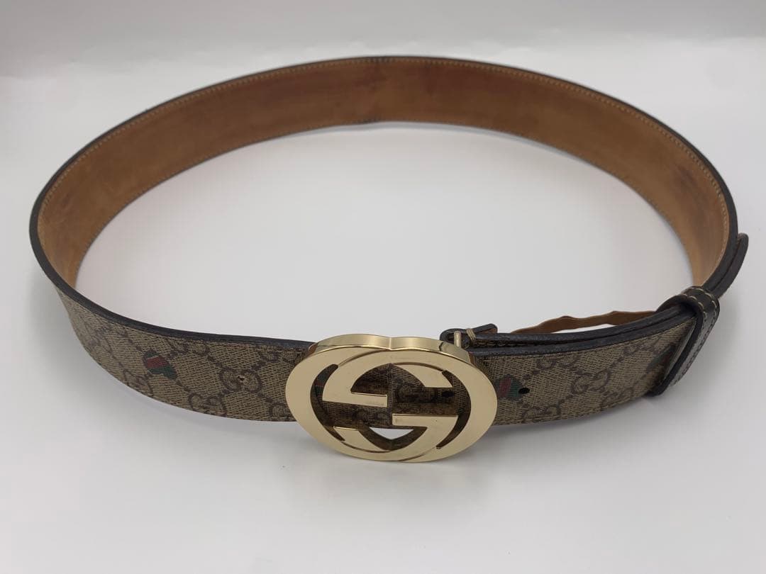 GUCCI GGキャンバス ベルト ゴールド金具　 レザー×キャンバス P55