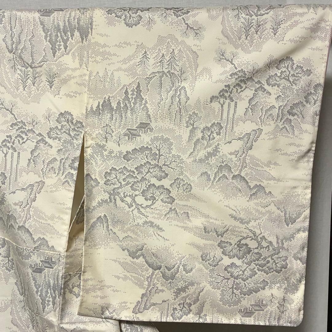 D91 本場白大島紬 風景 正絹 着物 袷 しつけ糸付き未使用極美品