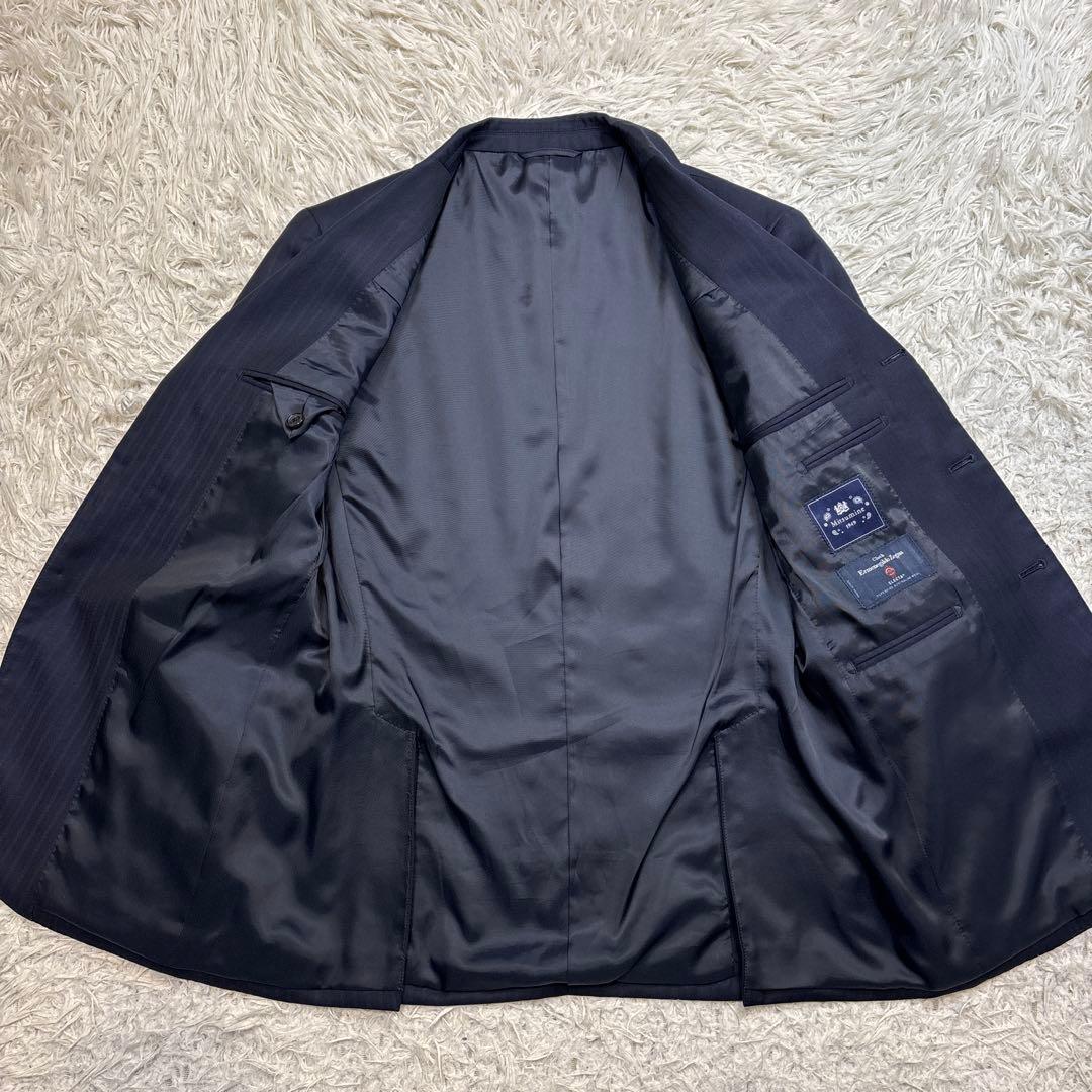 美品☆【ミツミネ】ゼニア生地　エレクタ　段返り　ネイビー　光沢感A4 M