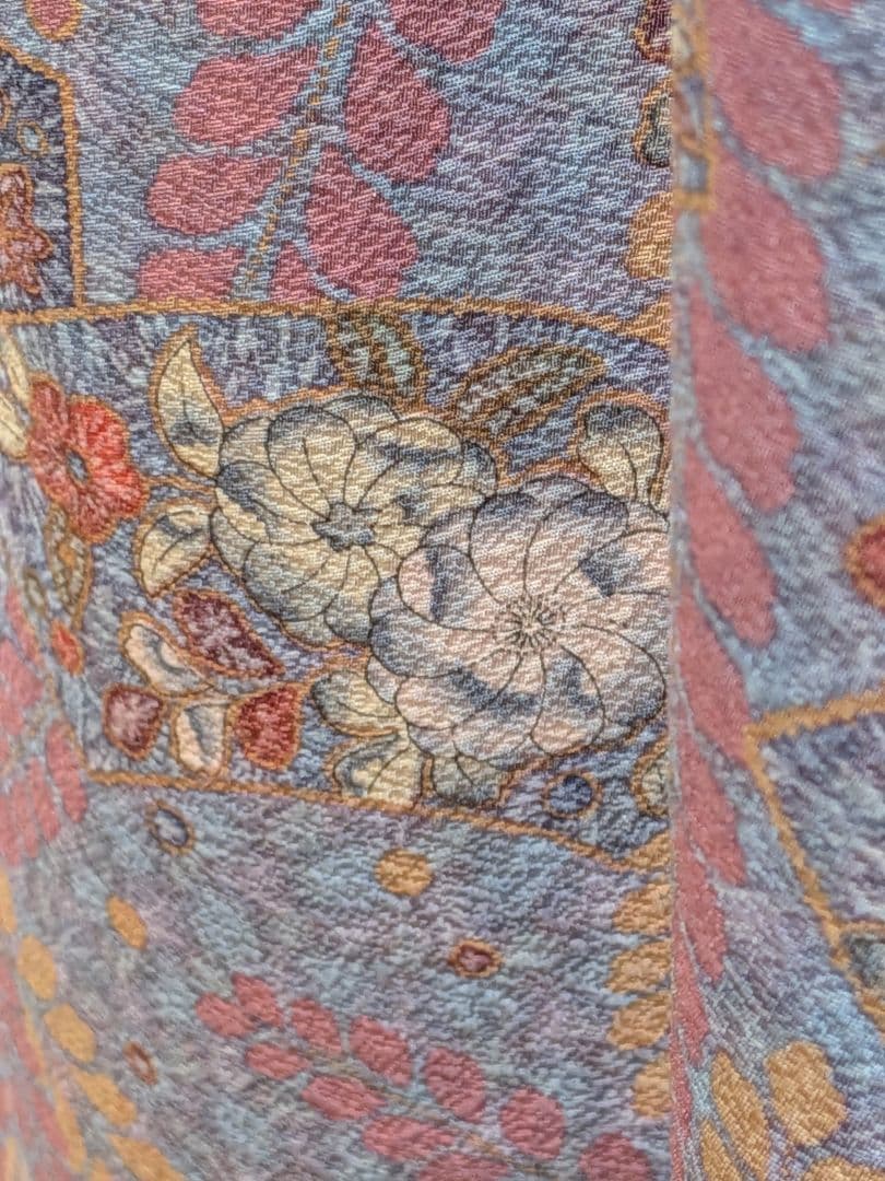 A258着物リメイク辻が花柄Aラインワンピース★リボン・ブローチ