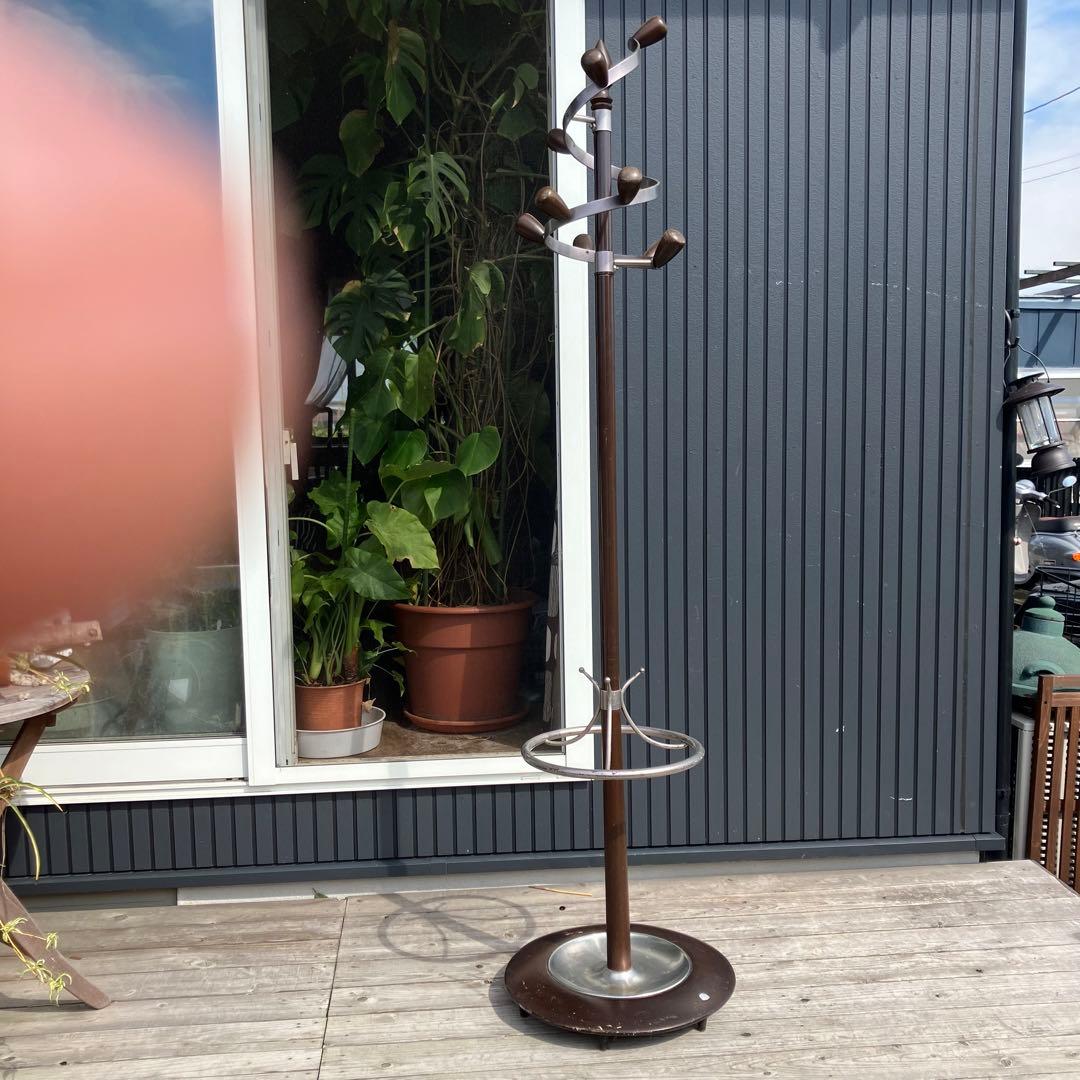 昭和レトロ ミッドセンチュリー 木製螺旋型ポールハンガー ハンガーラック 傘立て