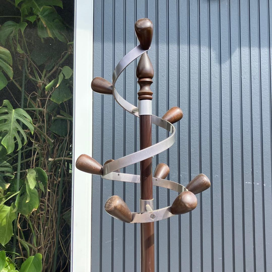 昭和レトロ ミッドセンチュリー 木製螺旋型ポールハンガー ハンガーラック 傘立て