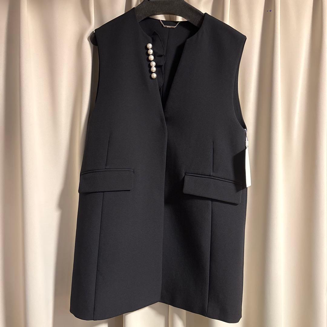 セルフォード CELFORD パールネックロングジレ　黒BLK