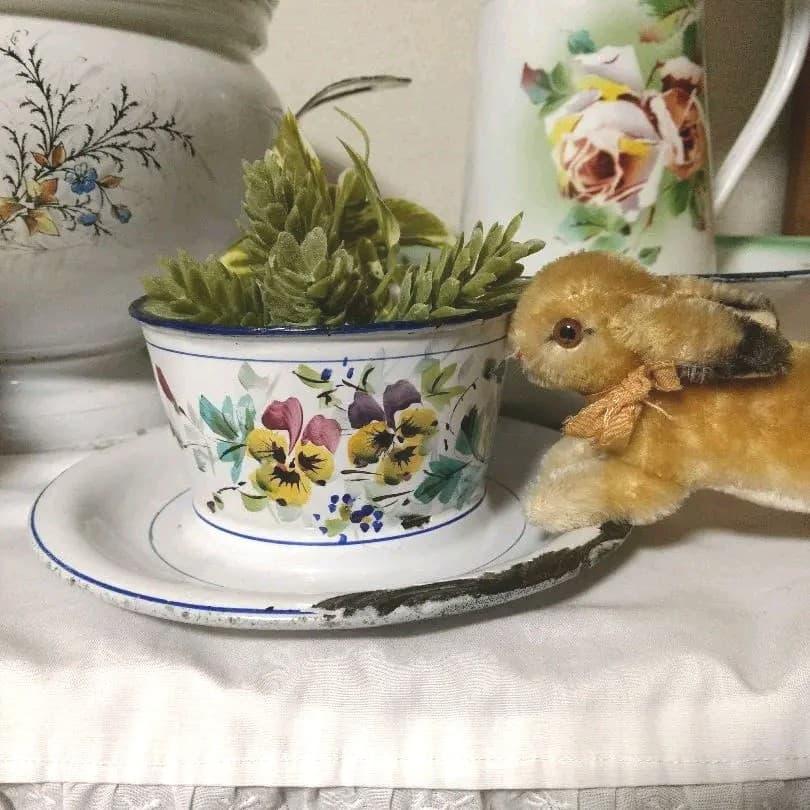 レア＊フランスアンティーク＊japy＊パンジー柄バターディッシュ＊ホーロー