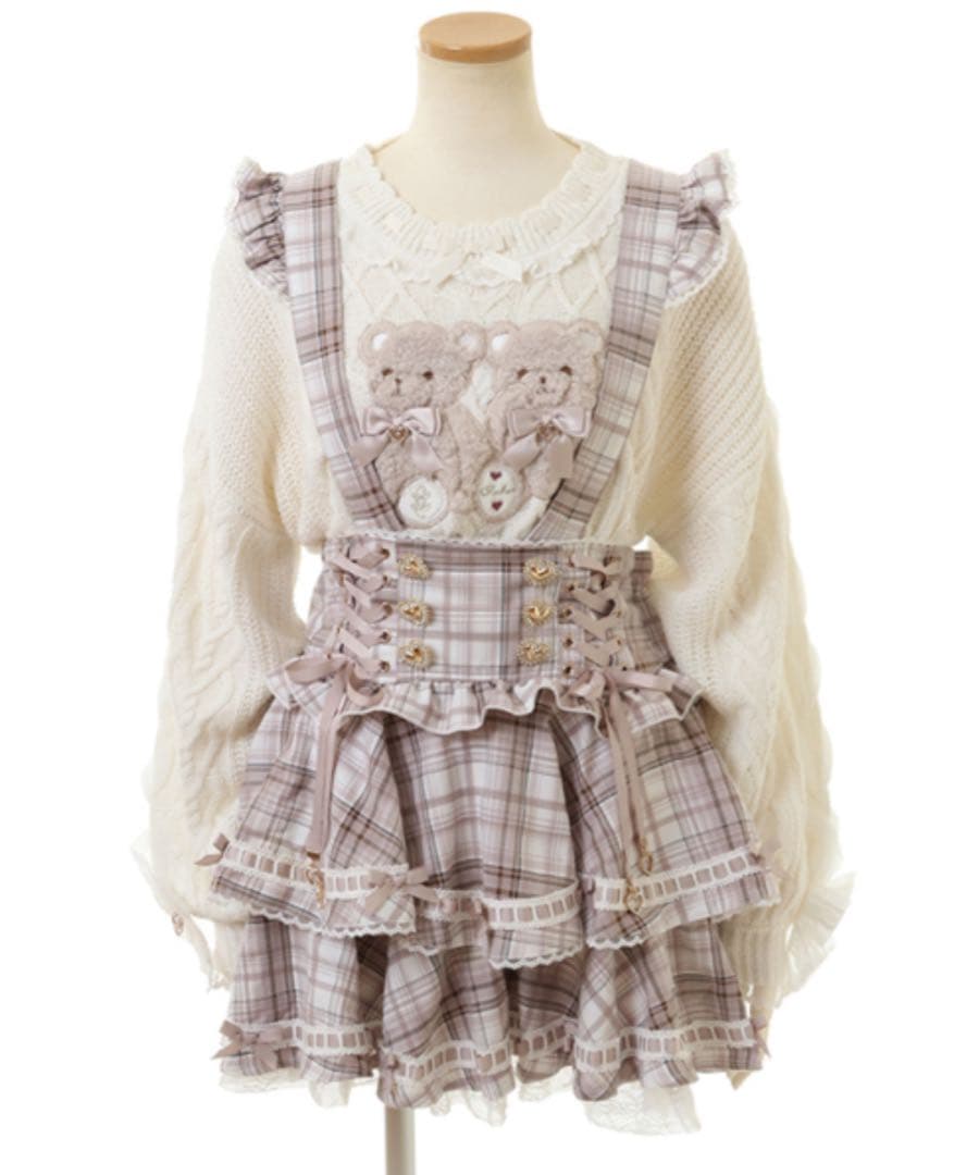 LIZLISA はしごリボンチェックティアードスカパン ピンク