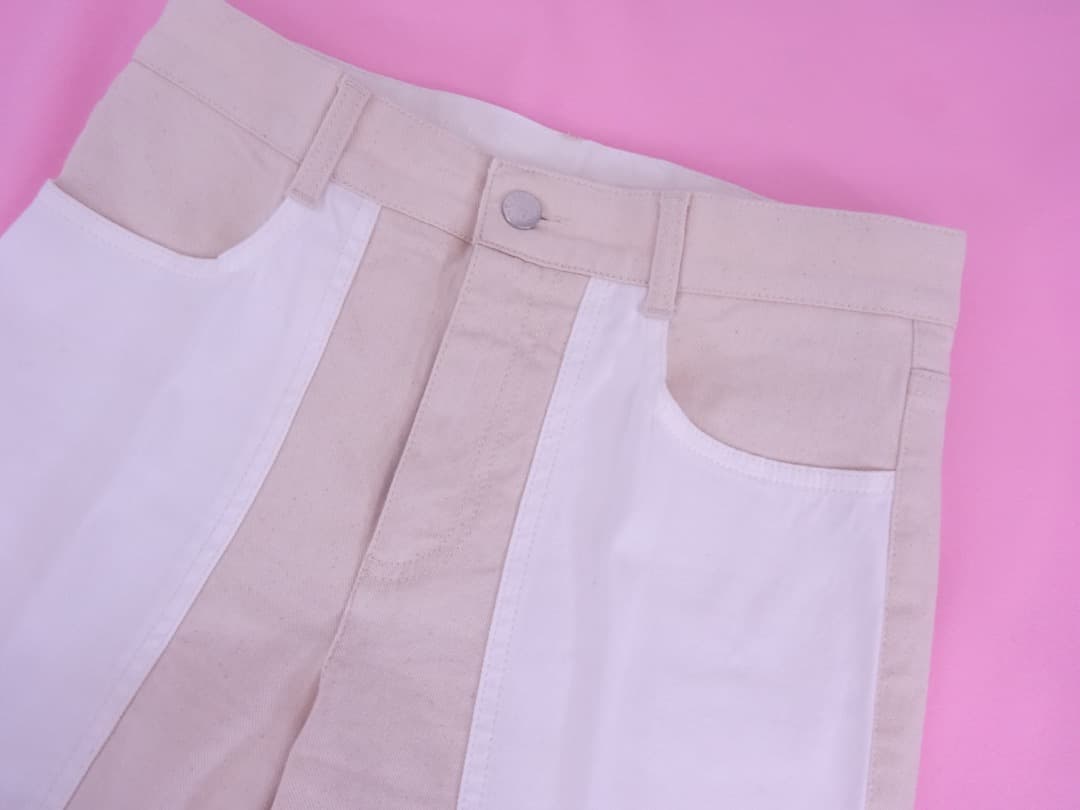 ステラマッカートニー　ワイドコットンデニムパンツ　バギー　ホワイトライトベージュ