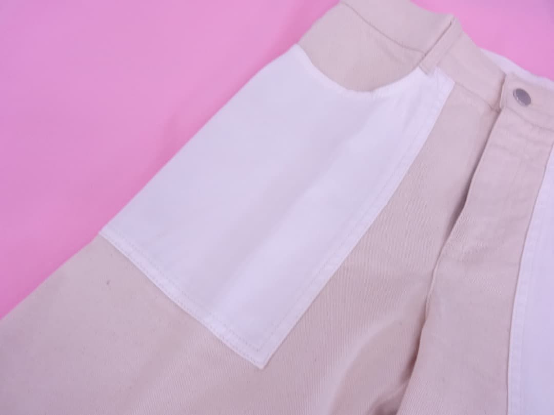 ステラマッカートニー　ワイドコットンデニムパンツ　バギー　ホワイトライトベージュ