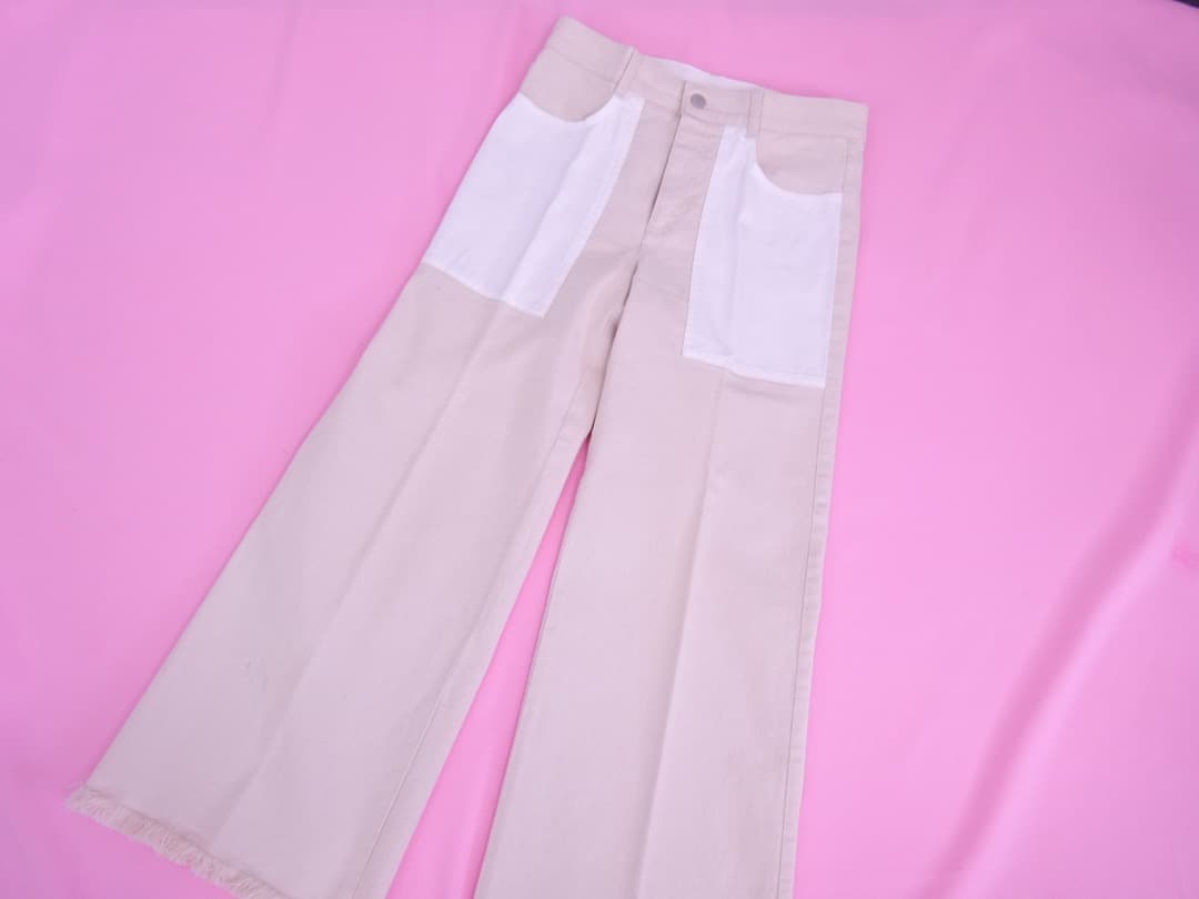 ステラマッカートニー　ワイドコットンデニムパンツ　バギー　ホワイトライトベージュ