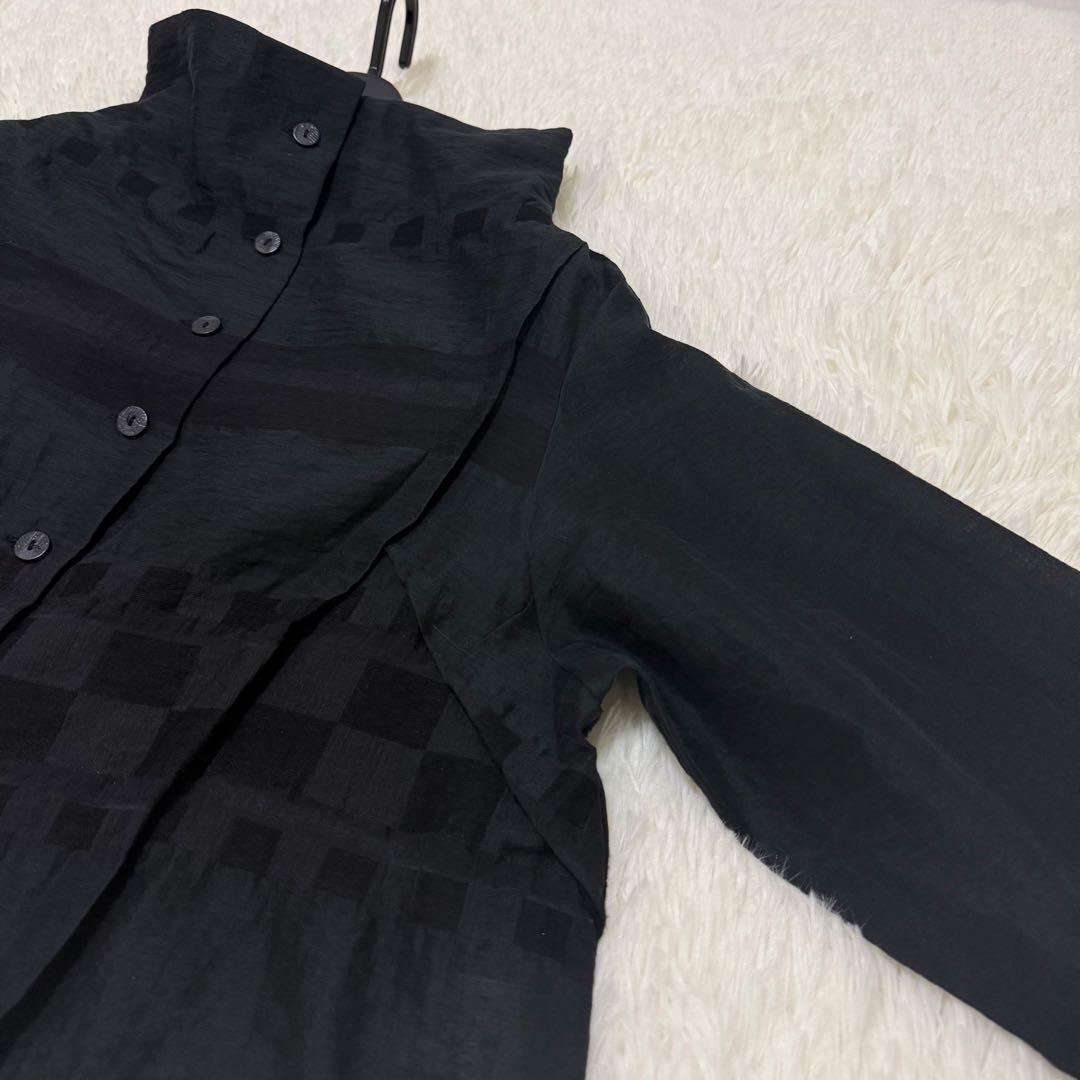 [美品] 慈雨　センソユニコ　ジャケット　変形　チェック　リネン混　ブラック　L