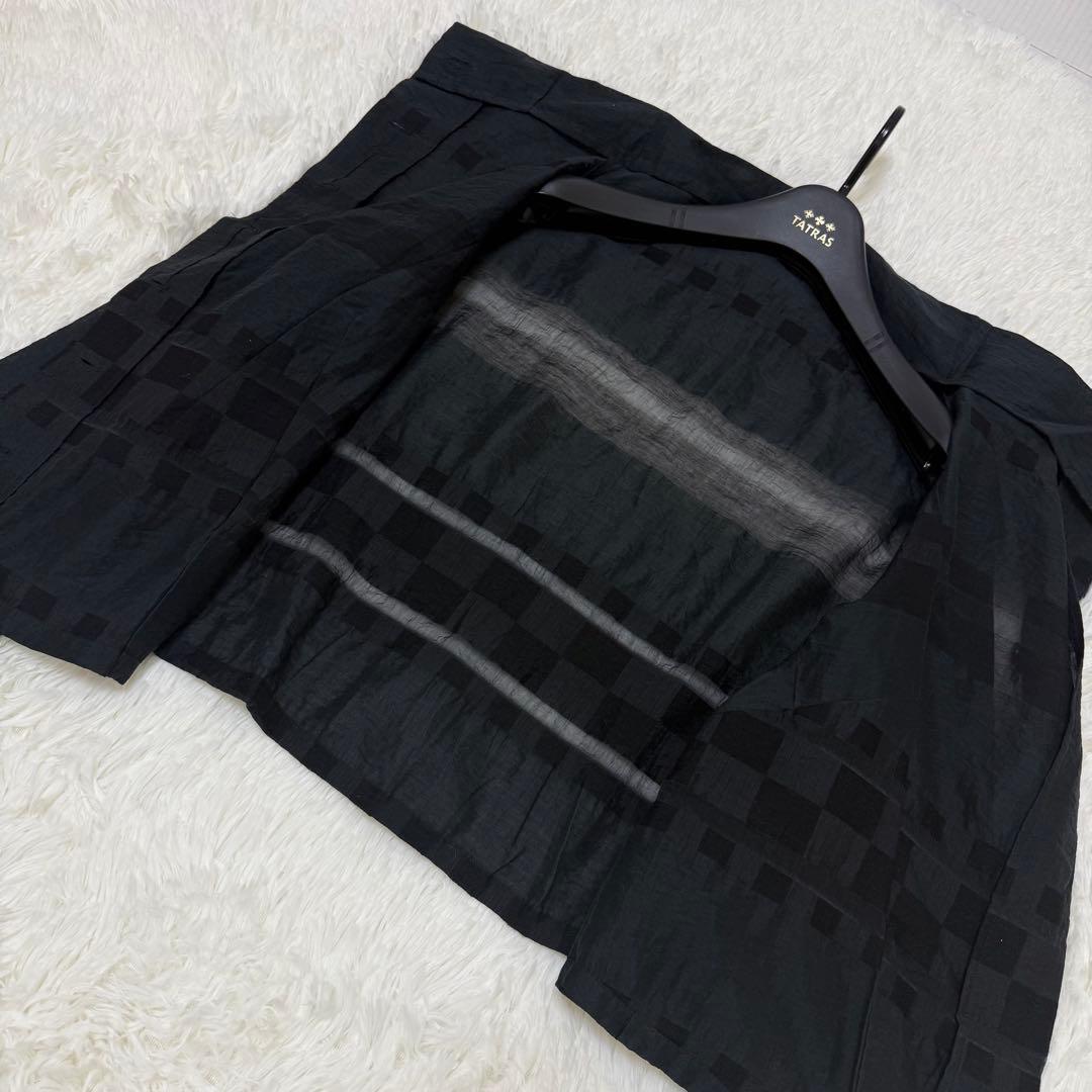 [美品] 慈雨　センソユニコ　ジャケット　変形　チェック　リネン混　ブラック　L