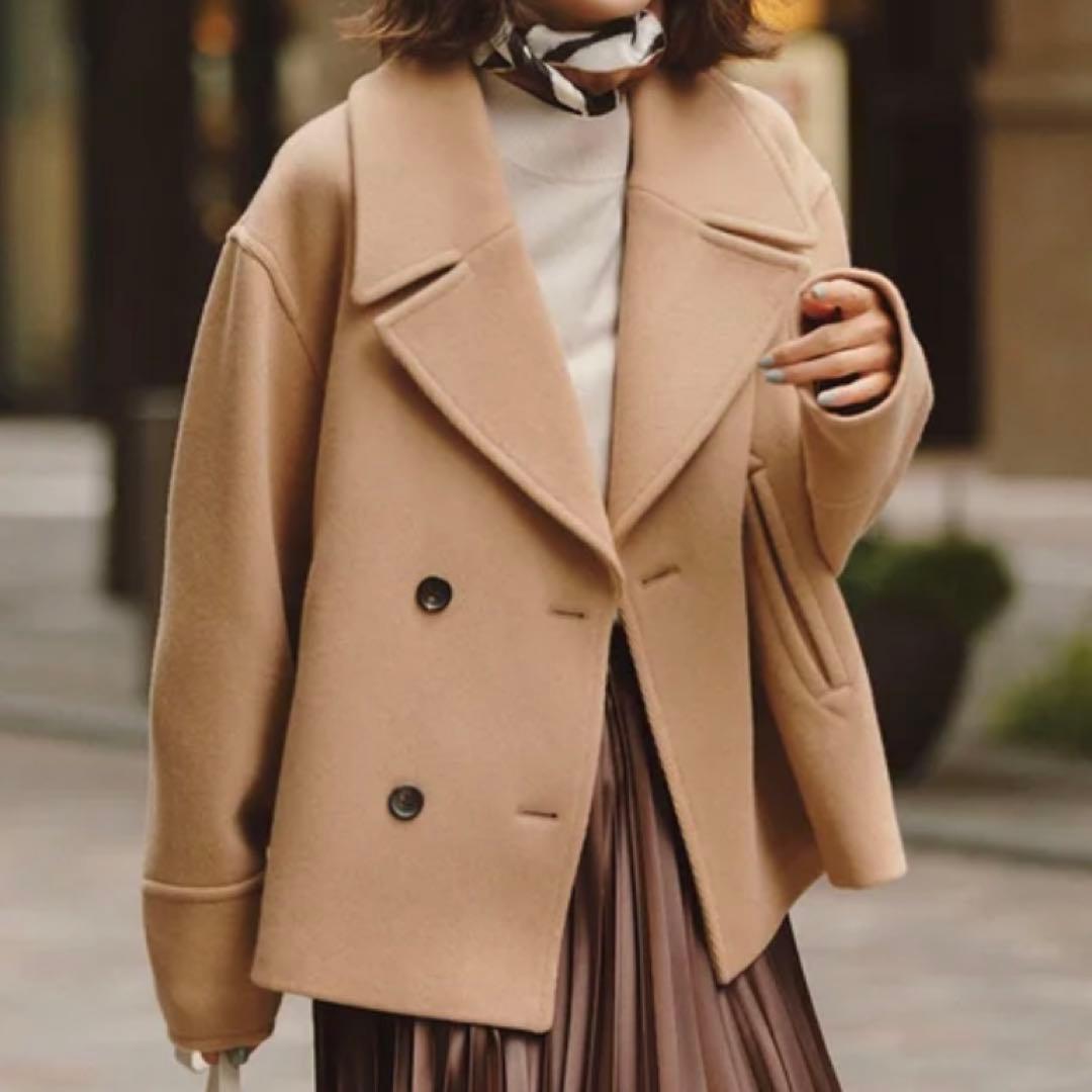 23区 ヘリンボーン ショート ピーコート 大きいサイズ 46 2022AW✨