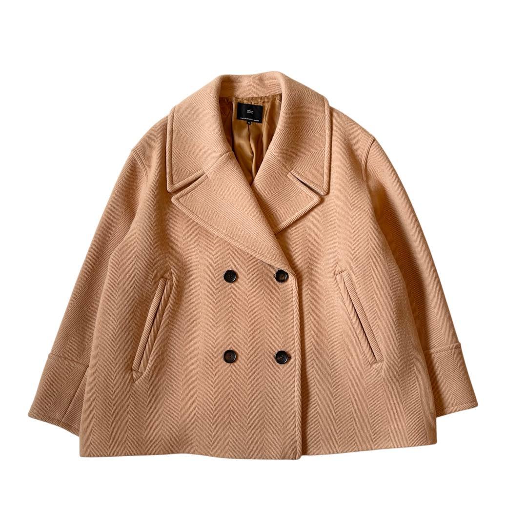 23区 ヘリンボーン ショート ピーコート 大きいサイズ 46 2022AW✨