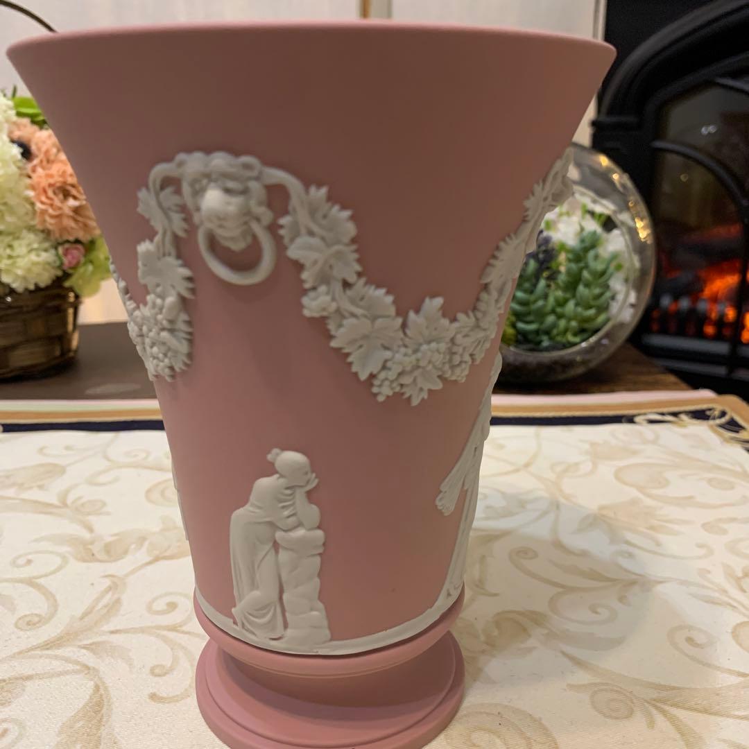 希少　ウェッジウッド ジャスパー　ピンク　花瓶　フラワーベース