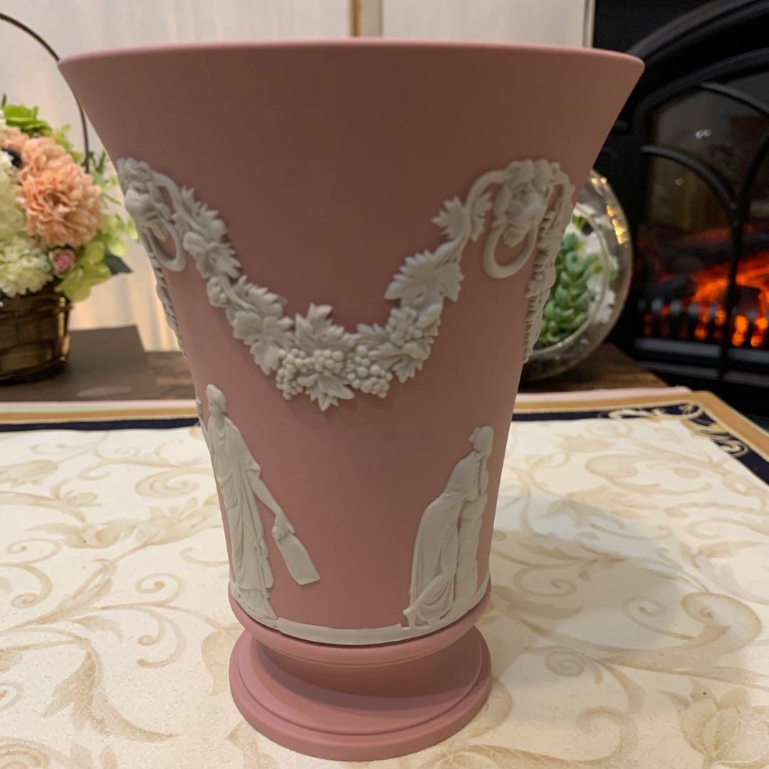 希少　ウェッジウッド ジャスパー　ピンク　花瓶　フラワーベース