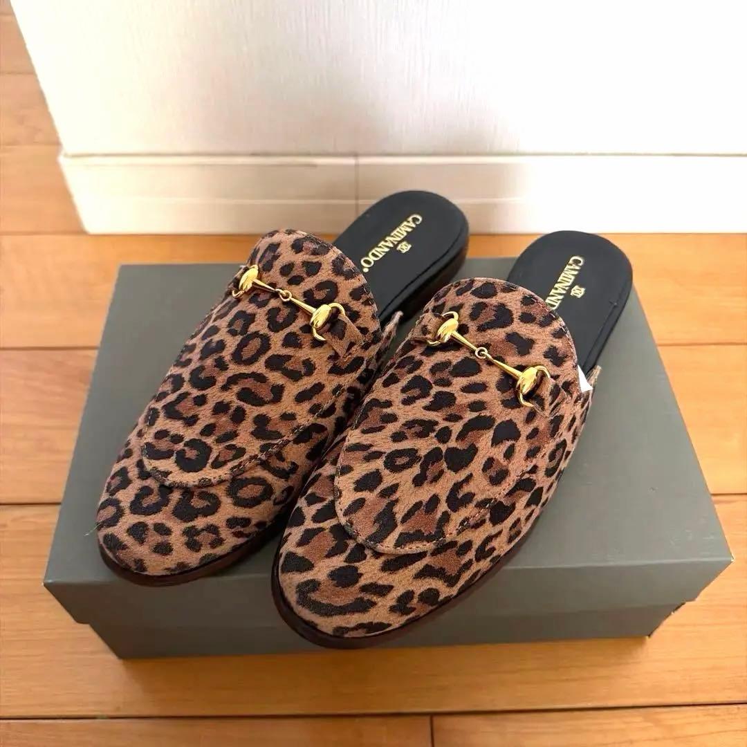新品未使用 CAMINANDO レオパード ローファー ミュール スリッパ ８