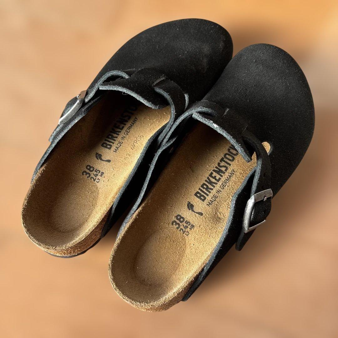 美品！ビルケンシュトック ボストン ブラック 38 24.5 スエード