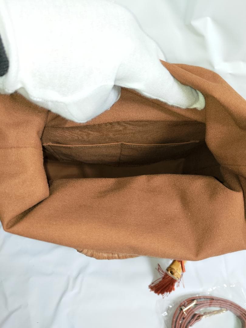 山葡萄かごバッグ 透かし波編み　手作り①