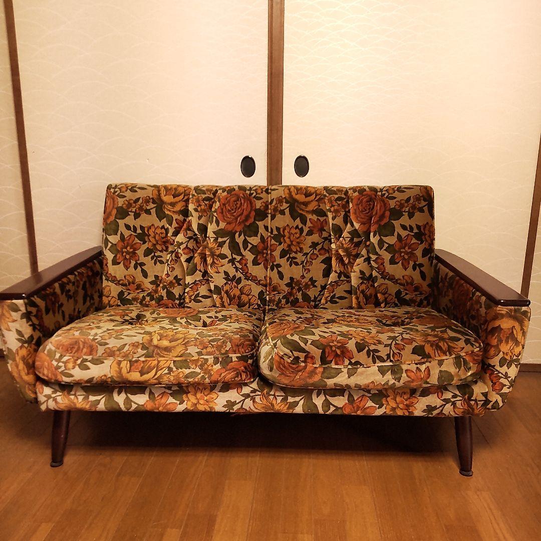 ぷ*ん様 昭和レトロ 花柄 2人掛け ソファ 大柄 モダン ふわふわ