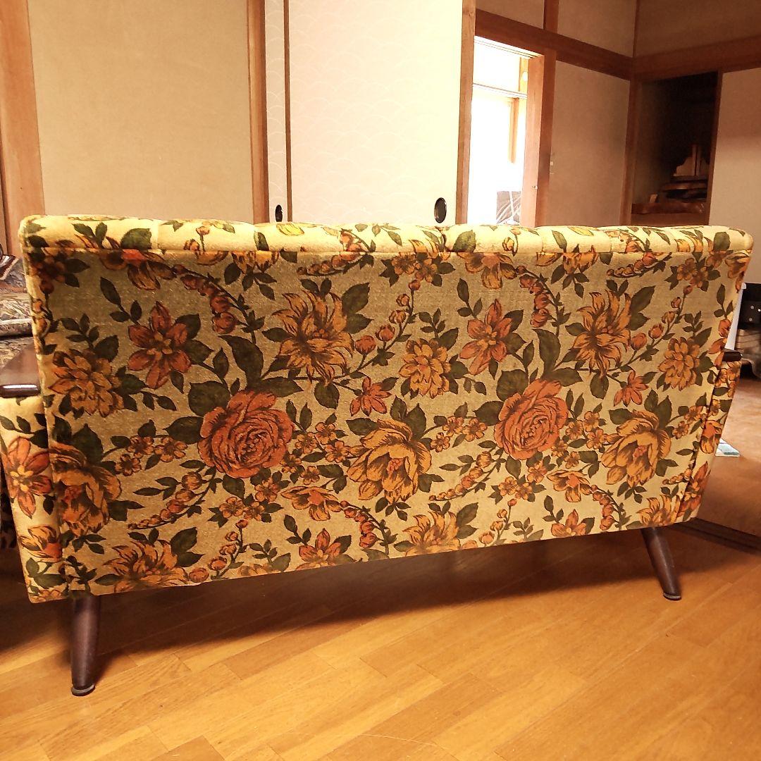 ぷ*ん様 昭和レトロ 花柄 2人掛け ソファ 大柄 モダン ふわふわ