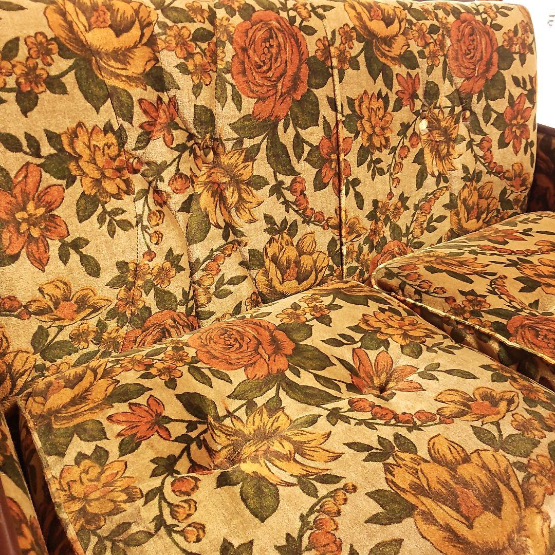 ぷ*ん様 昭和レトロ 花柄 2人掛け ソファ 大柄 モダン ふわふわ