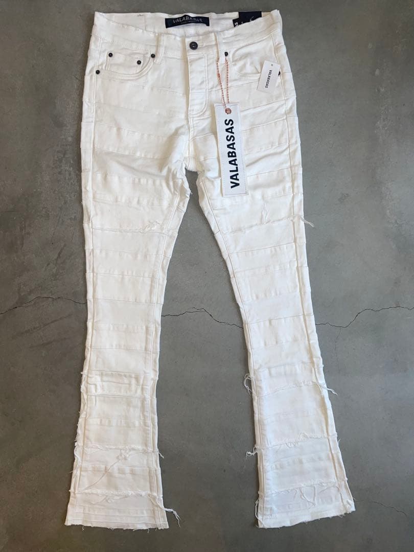 VALABASASバラバサスダメージパネルホワイト ブーツカットデニム　30
