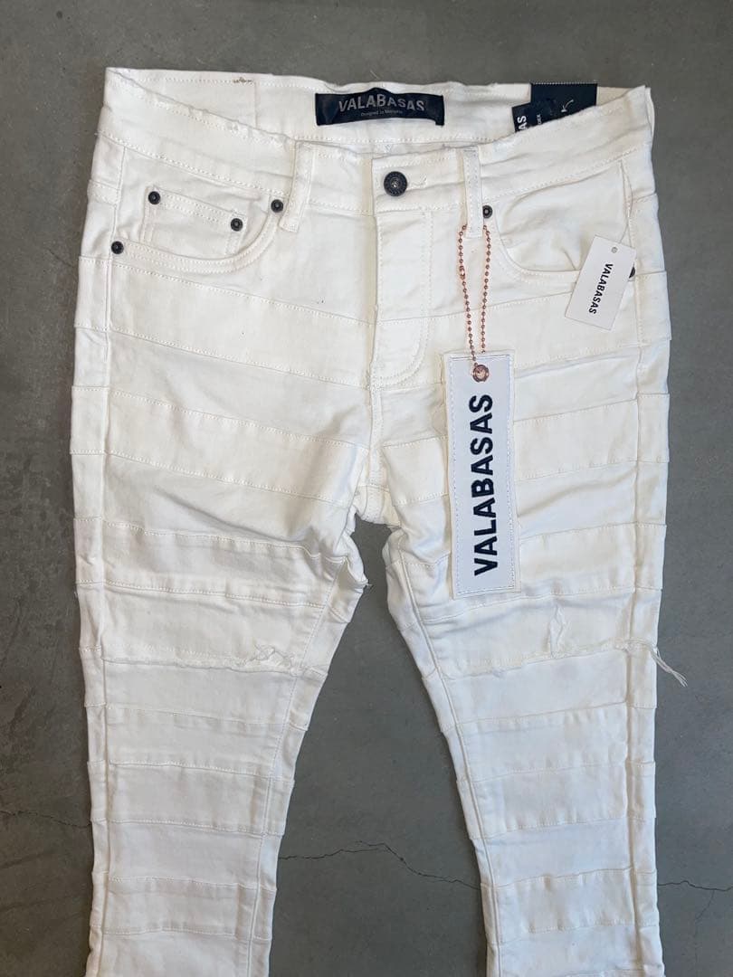 VALABASASバラバサスダメージパネルホワイト ブーツカットデニム　30