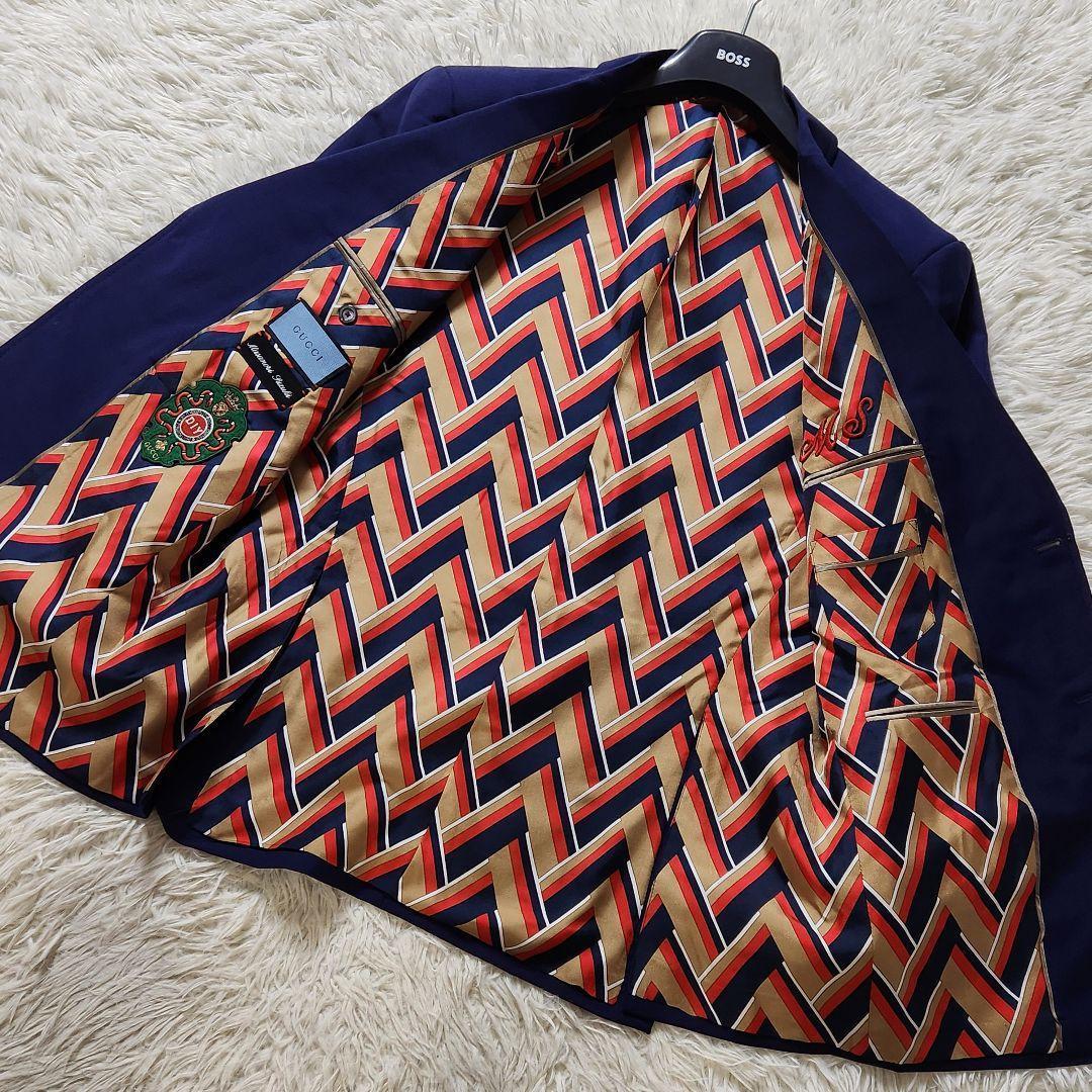 極美品✨XXXL相当 グッチ スーツ 3ピース 現行タグ 裏地総柄 ネイビー