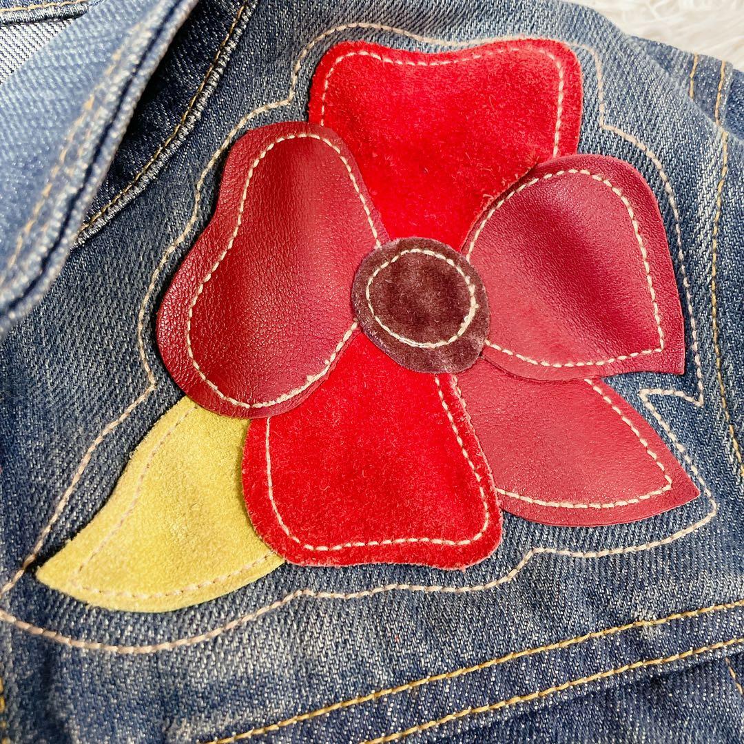 希少　コーチ　本革花柄レザー刺繍　デニムジャケット　ヴィンテージ　S