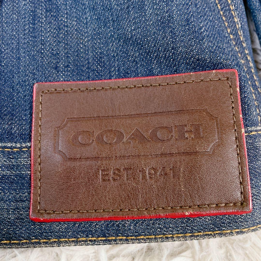 希少　コーチ　本革花柄レザー刺繍　デニムジャケット　ヴィンテージ　S