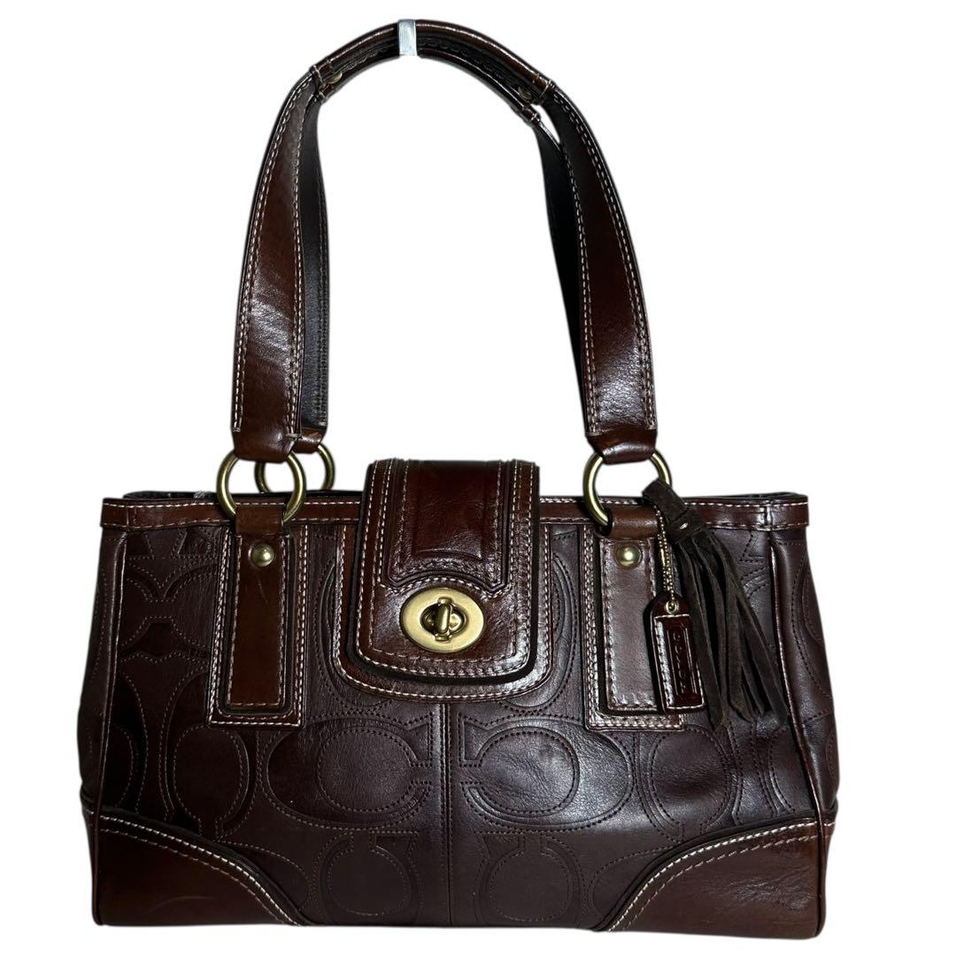 コーチ ハンドバッグ ハンプトンズ レザー　ターンロック　シグネチャー