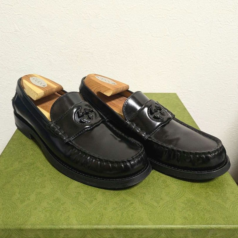 美品　GUCCI　インターロッキングG　ローファー　黒　38 1/2