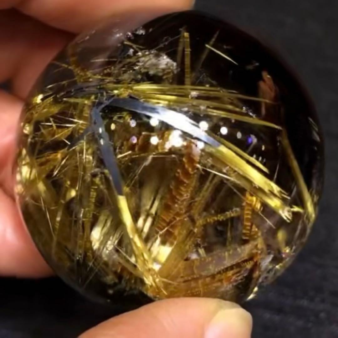 超絶綺麗✨40mm ゴールドタイチンルチルクォーツ　丸玉　スフィア　金針水晶