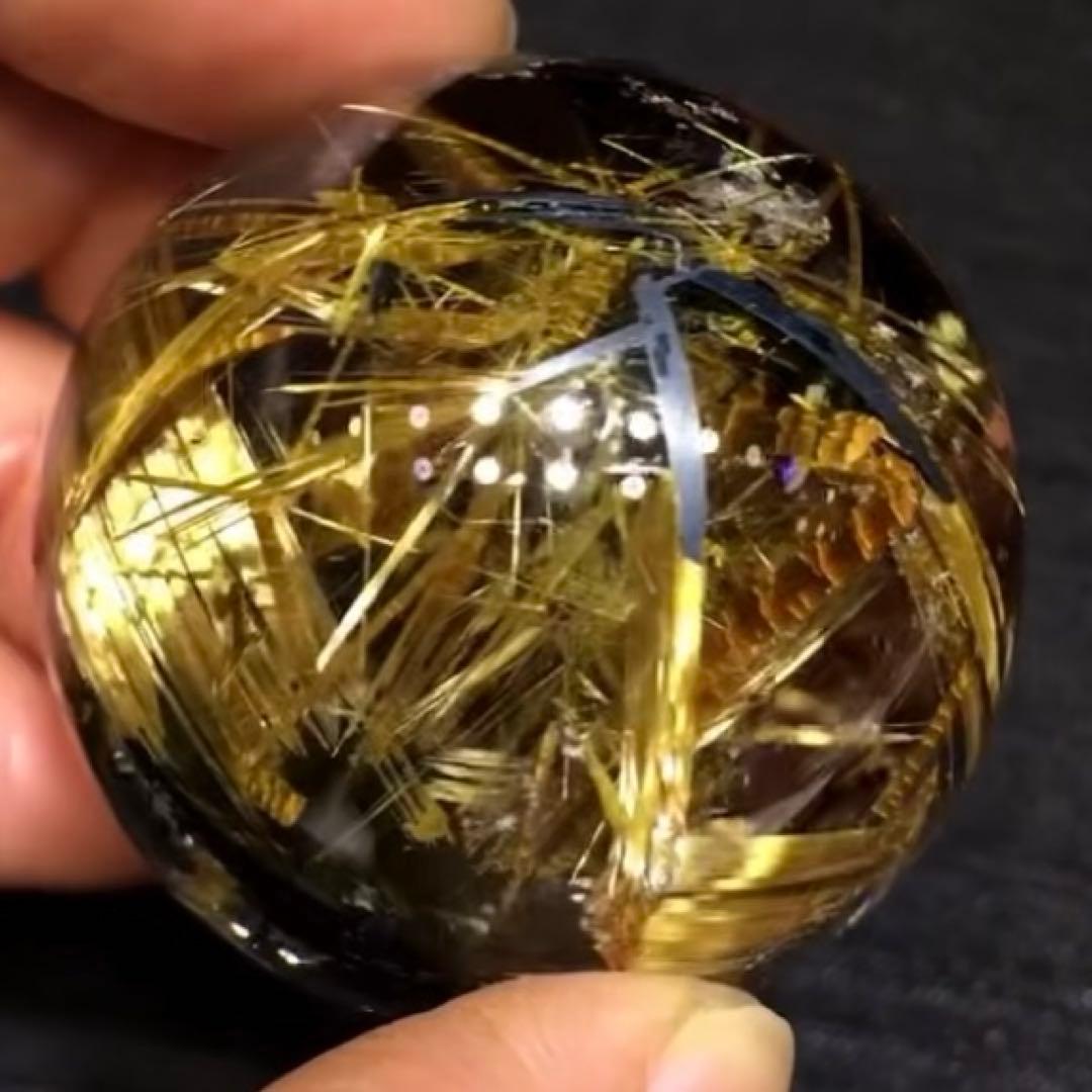 超絶綺麗✨40mm ゴールドタイチンルチルクォーツ　丸玉　スフィア　金針水晶