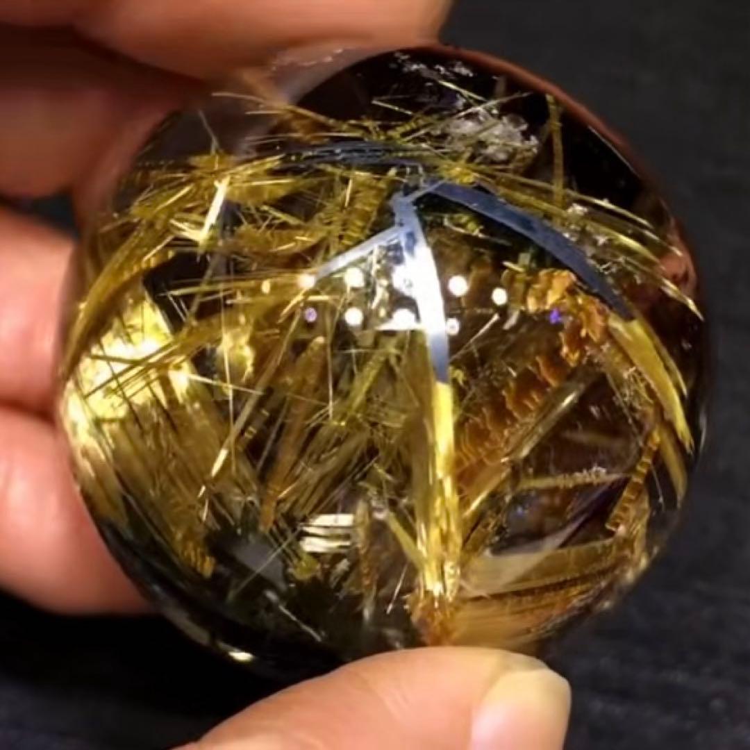 超絶綺麗✨40mm ゴールドタイチンルチルクォーツ　丸玉　スフィア　金針水晶