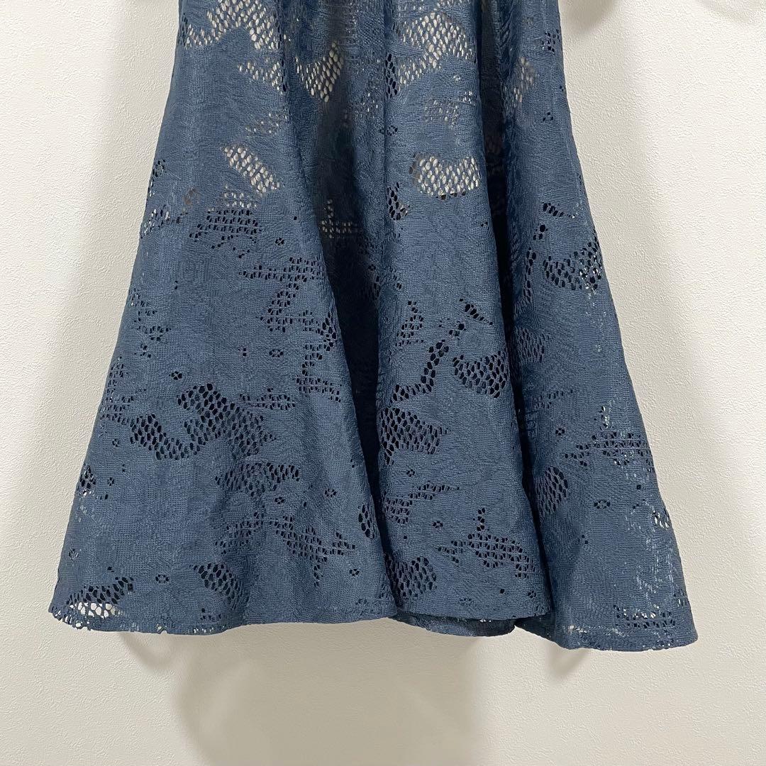 美品★3wayシフォンボレロ&レースキャミドレス／S／グレイッシュブルー・アビス