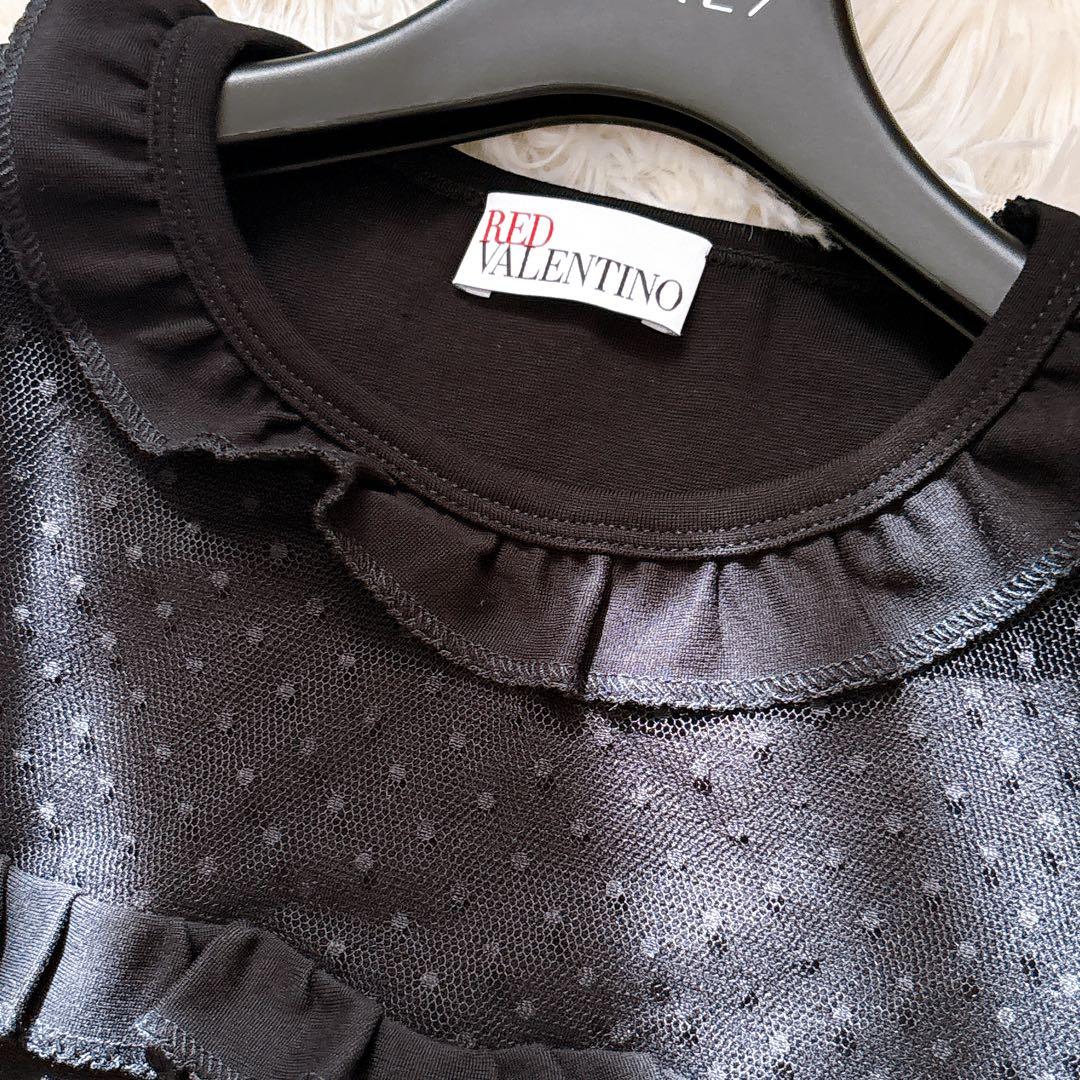 美品♡　レッドヴァレンティノ　フリル　ドット　シースルー ノースリーブワンピース