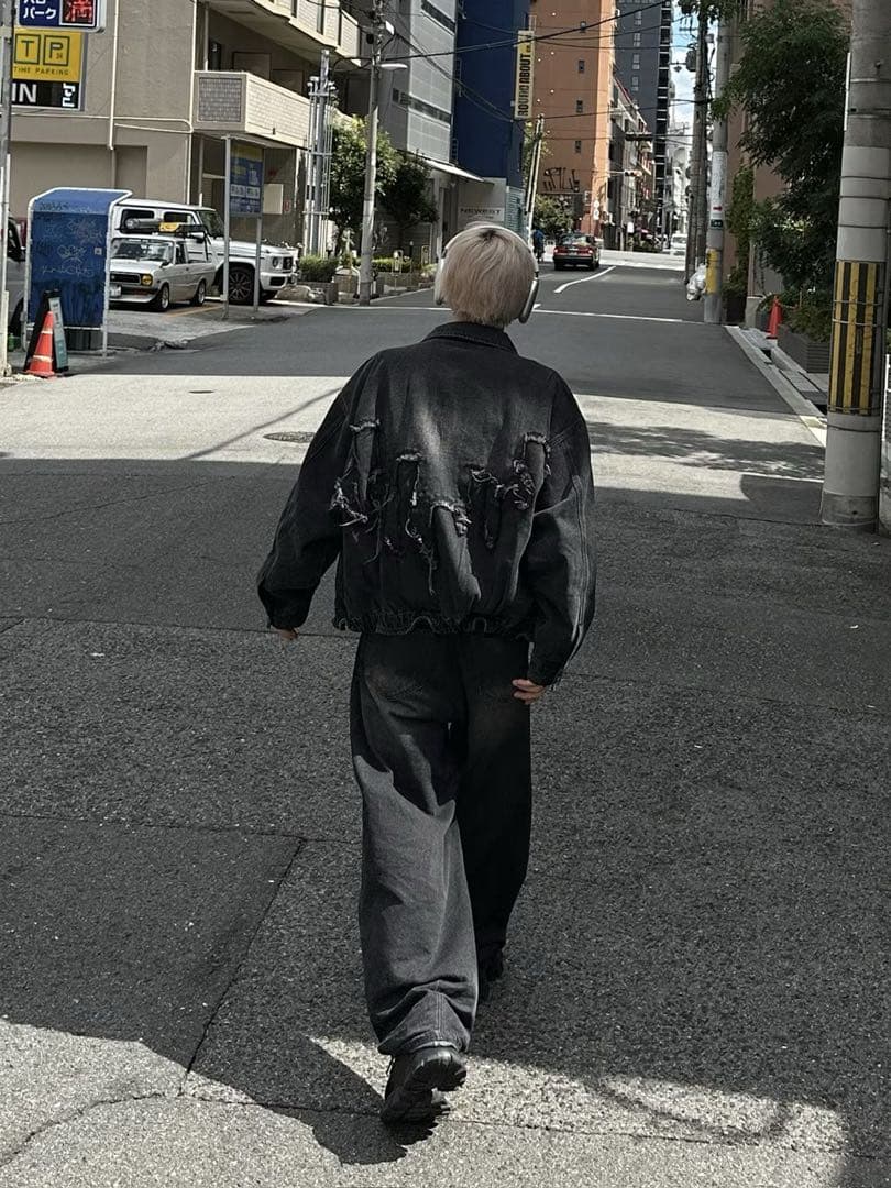 【Chikashitsu+】flame design denim blouson