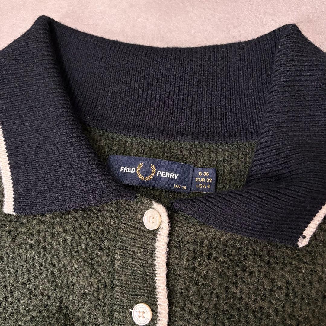 フレッドペリー Fred Perry ウールニットポロシャツ 月桂樹 カーキ L