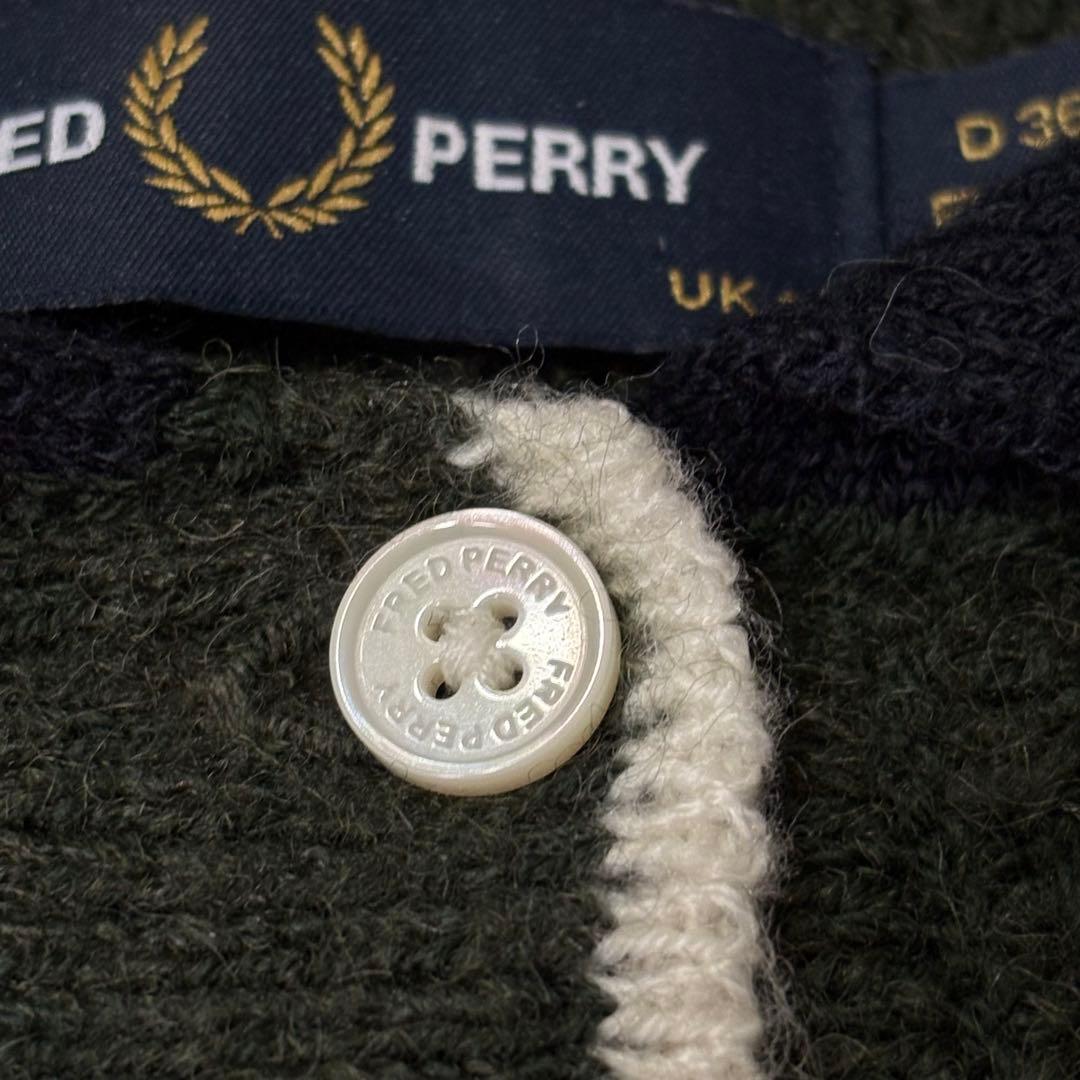 フレッドペリー Fred Perry ウールニットポロシャツ 月桂樹 カーキ L