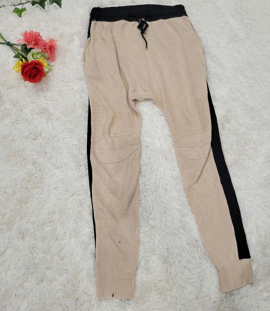 バルマン　ベージュ×ブラック　サルエル　ライン　ニット　パンツ　スウェット