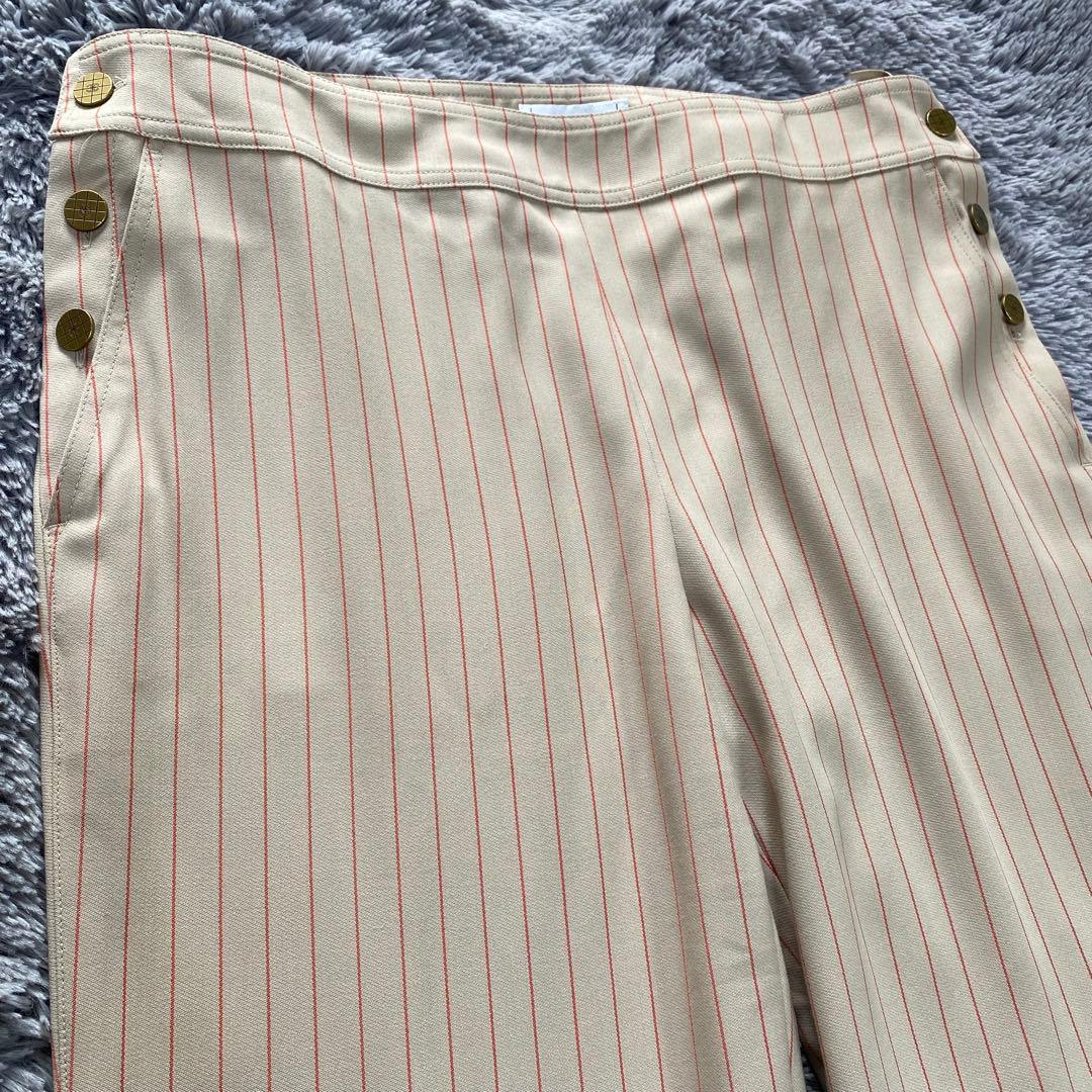 シャネル ココボタン 羊毛 サイズ42 ワイドパンツ オレンジストライプ