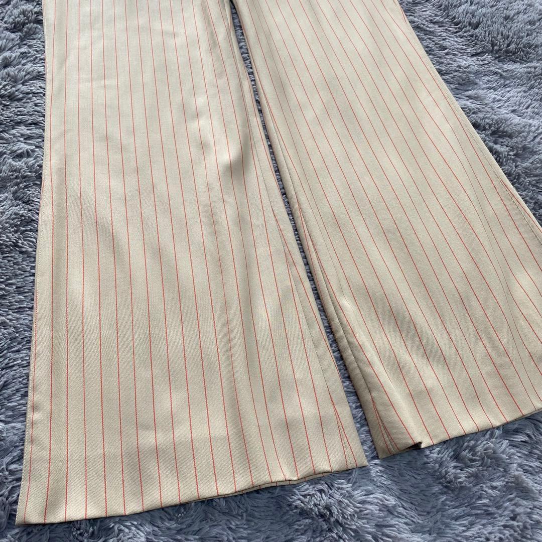 シャネル ココボタン 羊毛 サイズ42 ワイドパンツ オレンジストライプ