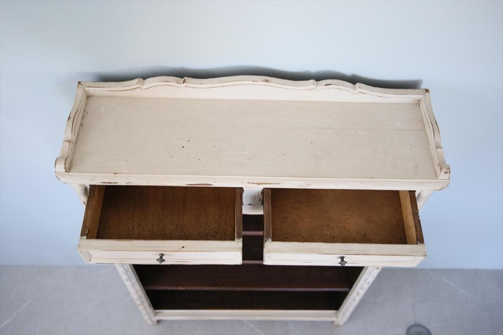 フランスアンティーク木製ブックシェルフ/本棚/飾り棚/食器棚/白色(90-201