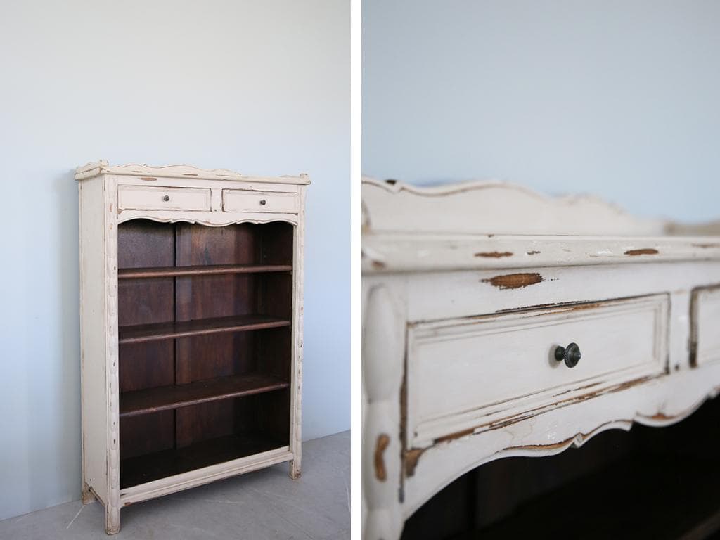 フランスアンティーク木製ブックシェルフ/本棚/飾り棚/食器棚/白色(90-201