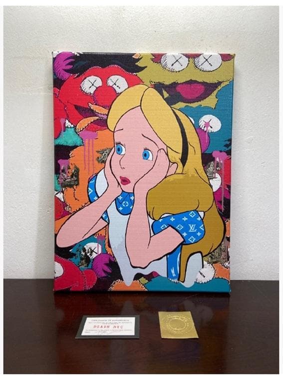 【世界限定100枚】DEATH NYC 布製額付き 現代アート KAWS アリス