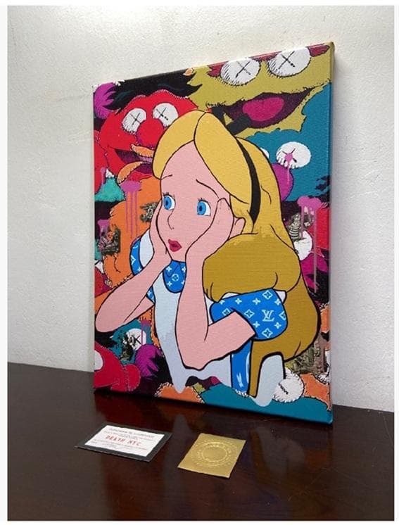 【世界限定100枚】DEATH NYC 布製額付き 現代アート KAWS アリス