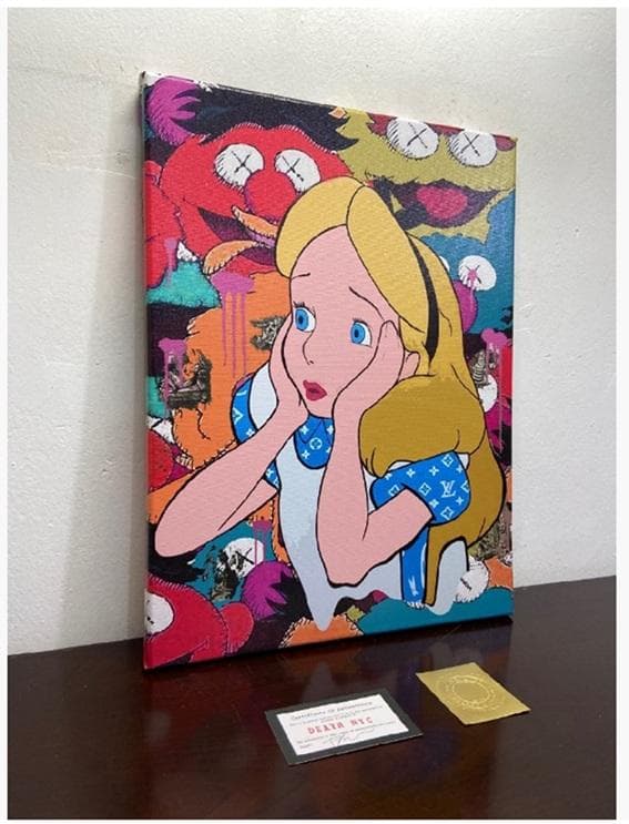 【世界限定100枚】DEATH NYC 布製額付き 現代アート KAWS アリス