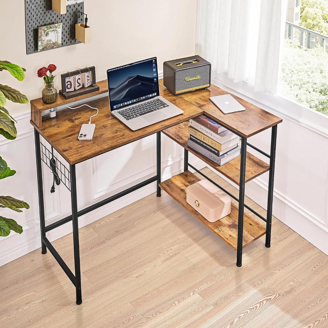 パソコンデスク L字デスク 電源コンセント付き モニター台付き サイドメッシュ付