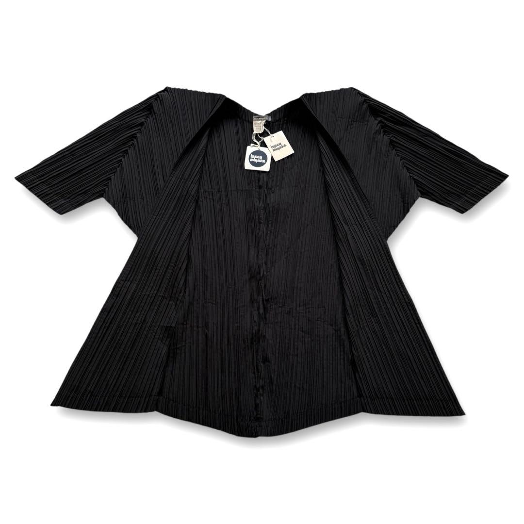 タグ付未使用★イッセイミヤケ 80s 筆タグ プリーツカーディガン イカ 黒 M