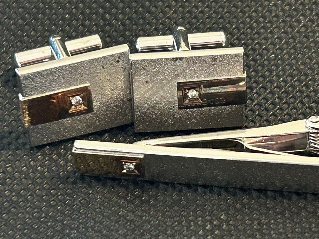 シルバー900 K18 ダイヤモンド付きカフリンクス